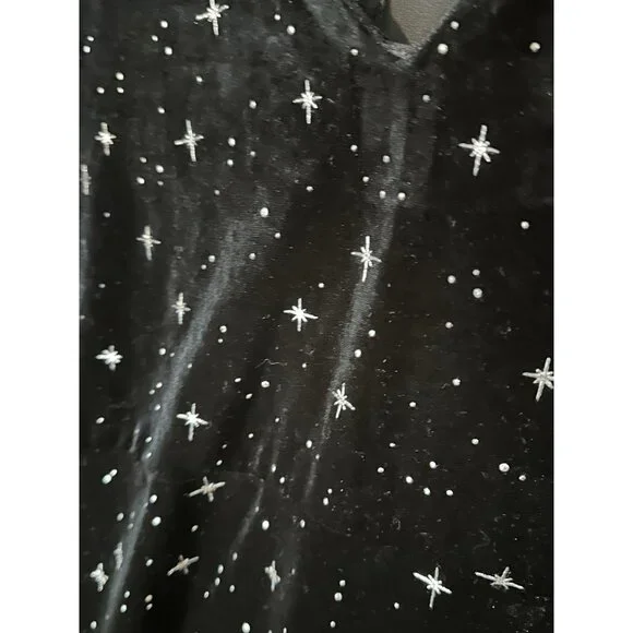 Cider Velvet V Neck Flare Bell Sleeve Sun Moon Celestial Dress Black SZ L - Picture 4 of 9